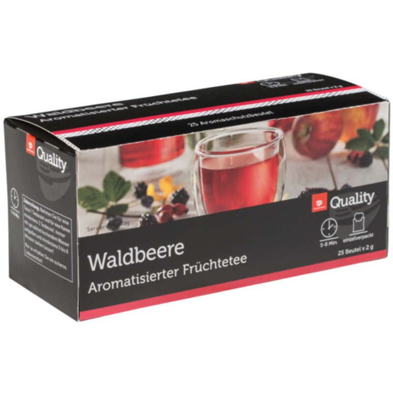 Quality Tee Waldbeere Tassenportionen im Aromaschutzbeutel 25er fruchtiger Waldbeertee mit intensivem Aroma